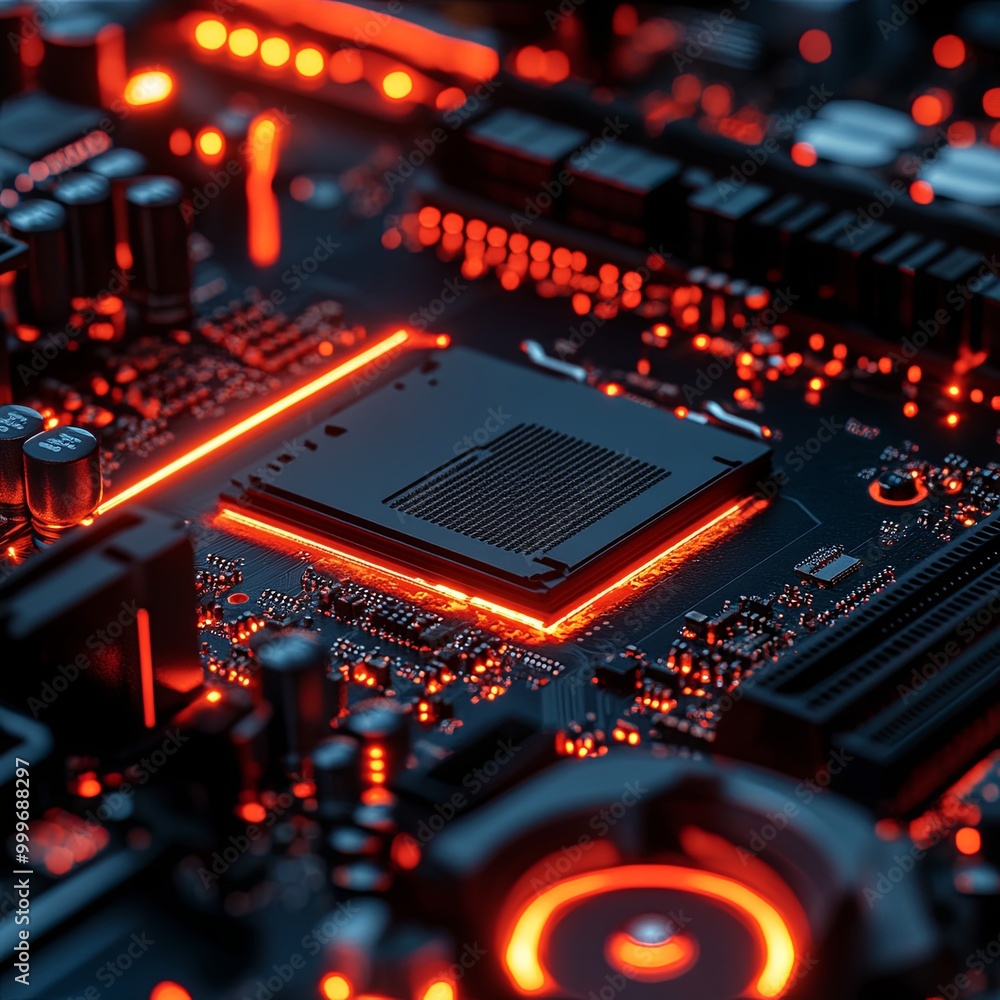 Close-up of Desktop CPU motherboard and RGB heat fan Close-up of Desktop CPU motherboard and RGB heat fan
