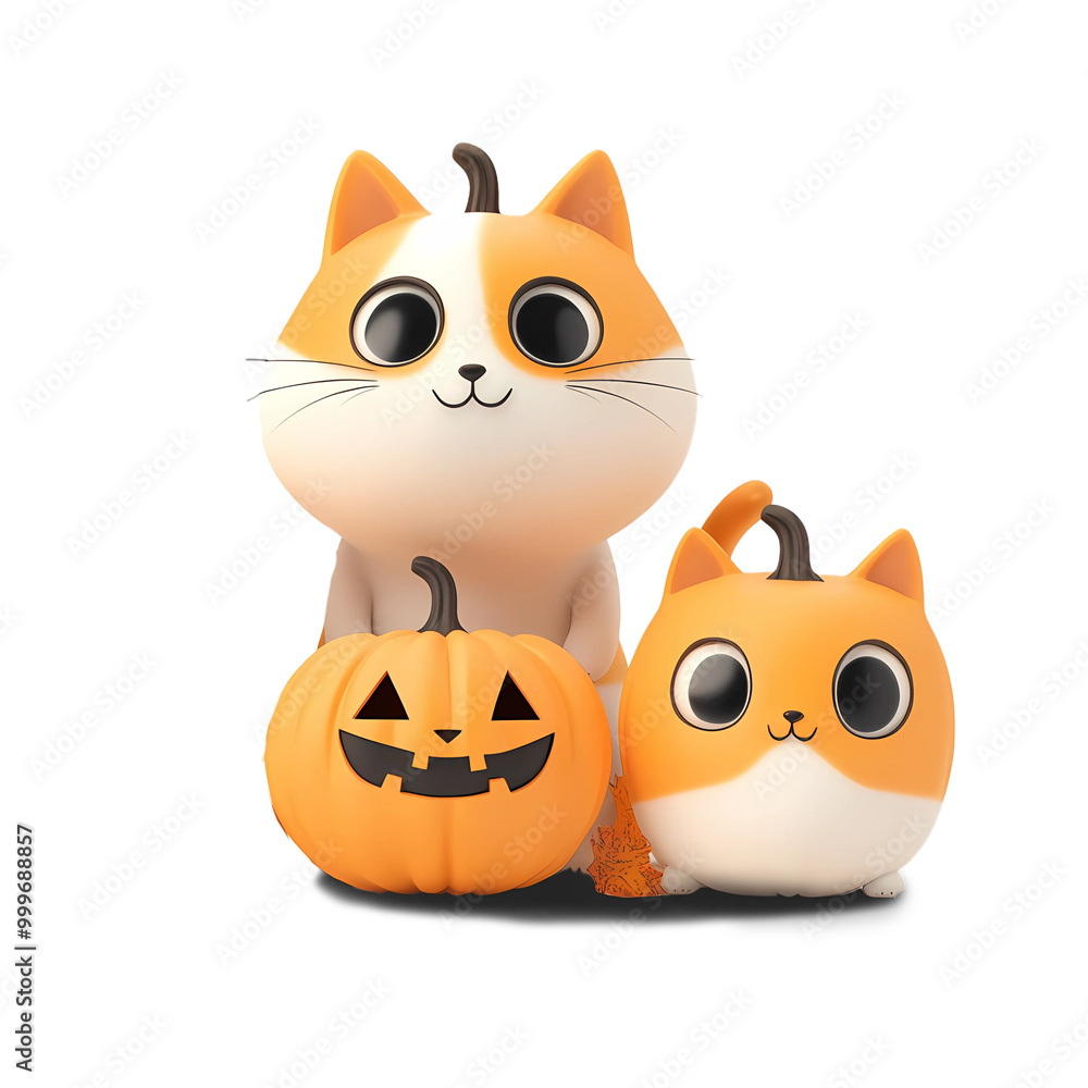 Fototapeta premium Cute cat with pumpkin in halloween festival