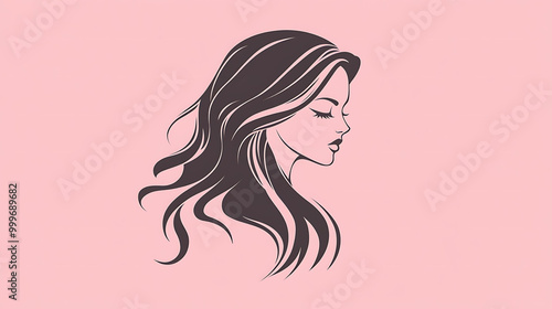 Silhouette of a woman with flowing hair on a pink background.