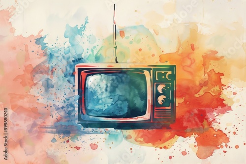Wallpaper Mural A painting of an old television using watercolor techniques Torontodigital.ca