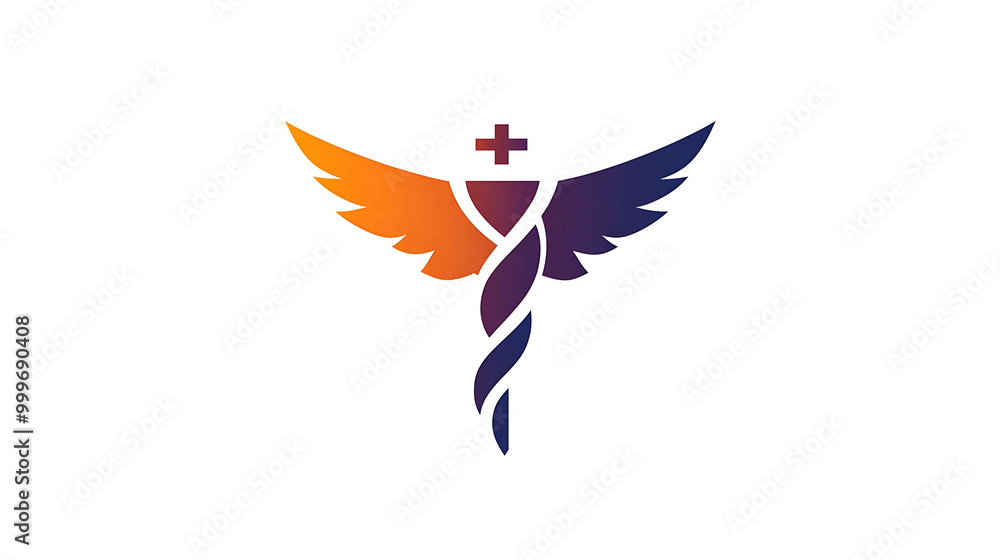 A stylized caduceus with wings. A stylized caduceus with wings.