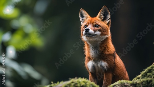 A stunning portrait of a handsome fox amidst lush greenery, exuding a sense of curiosity and wonder as it gazes into the distance, captivating all who behold its beauty.