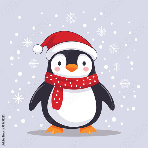 a penguin wearing a Santa hat illustration