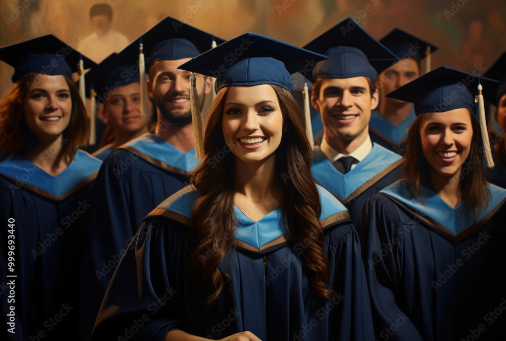 A group of happy graduates are smiling brightly for the camera A group of happy graduates are smiling brightly for the camera