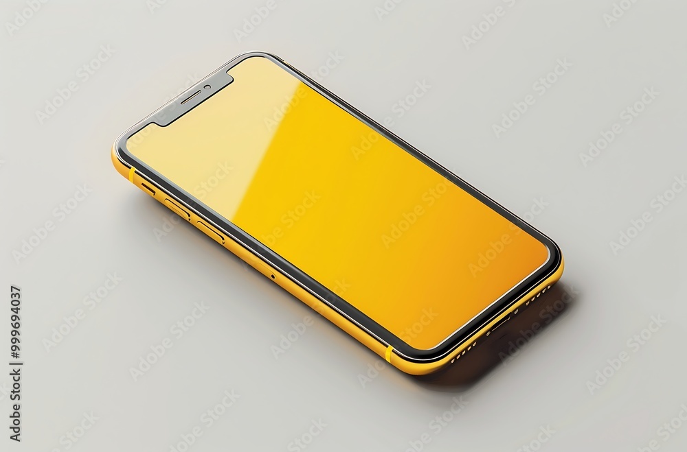 Black smartphone with yellow screen isolated on white background. 3d render Black smartphone with yellow screen isolated on white background. 3d render
