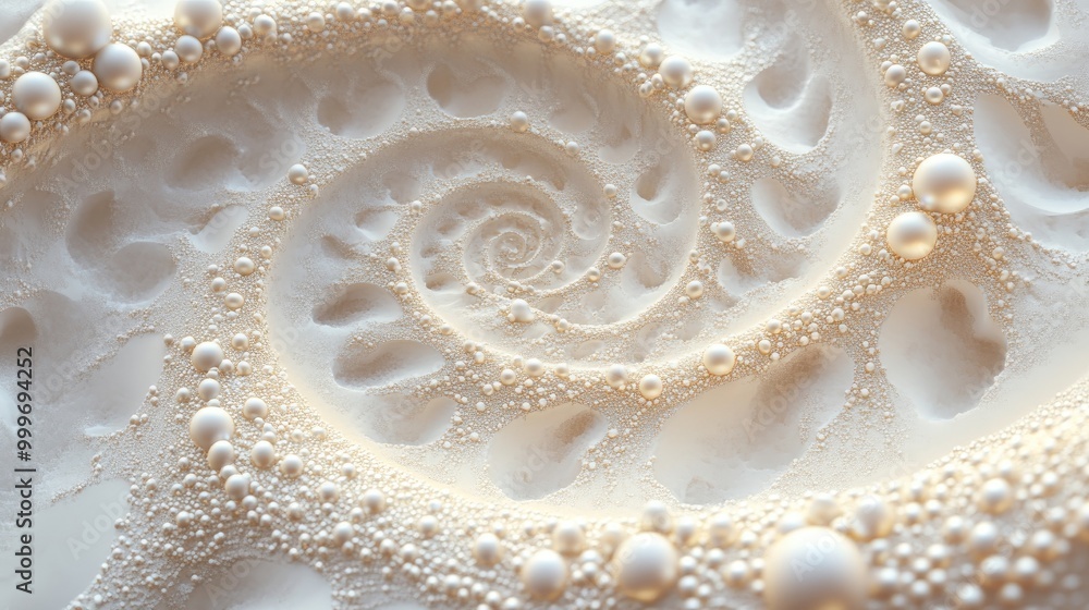 Stunning swirling pearls form intricate trails on a sand background, creating a mesmerizing abstract design in an artistic display Stunning swirling pearls form intricate trails on a sand background, creating a mesmerizing abstract design in an artistic display