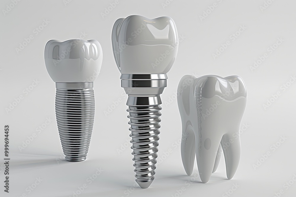 3D render of a dental implant being installed into a model of the gum 3D render of a dental implant being installed into a model of the gum