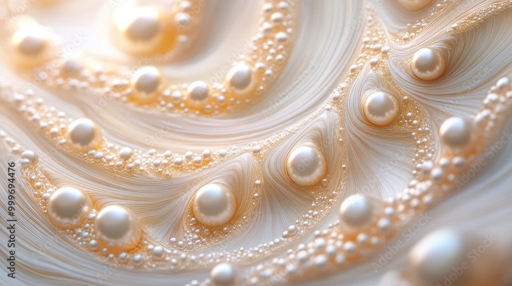 Stunning swirling trails of pearls form an intricate abstract pattern on a sand background, evoking beauty and elegance in an artistic scene Stunning swirling trails of pearls form an intricate abstract pattern on a sand background, evoking beauty and elegance in an artistic scene
