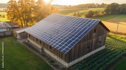 Wallpaper Mural Solar panels installed on a rural barn roof, seamlessly blending with the agricultural surroundings as they harness the sun's energy. Torontodigital.ca