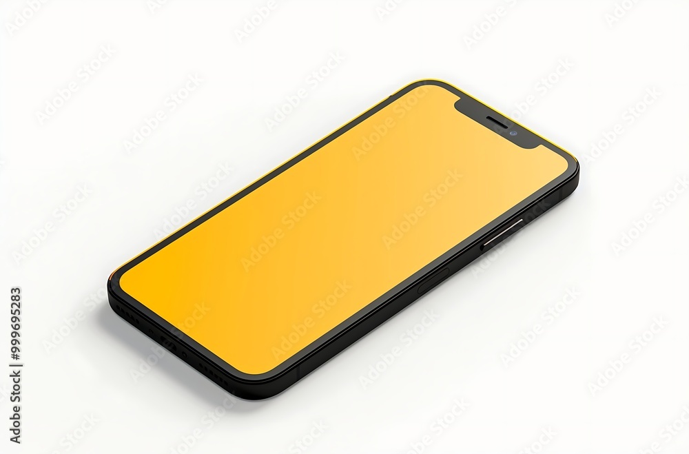 Black smartphone with yellow screen isolated on white background. 3d render Black smartphone with yellow screen isolated on white background. 3d render