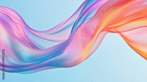 Wallpaper Mural Abstract ribbons in pink, blue, and orange swirl and flow smoothly on a light blue background, creating dynamic motion. No people. Torontodigital.ca
