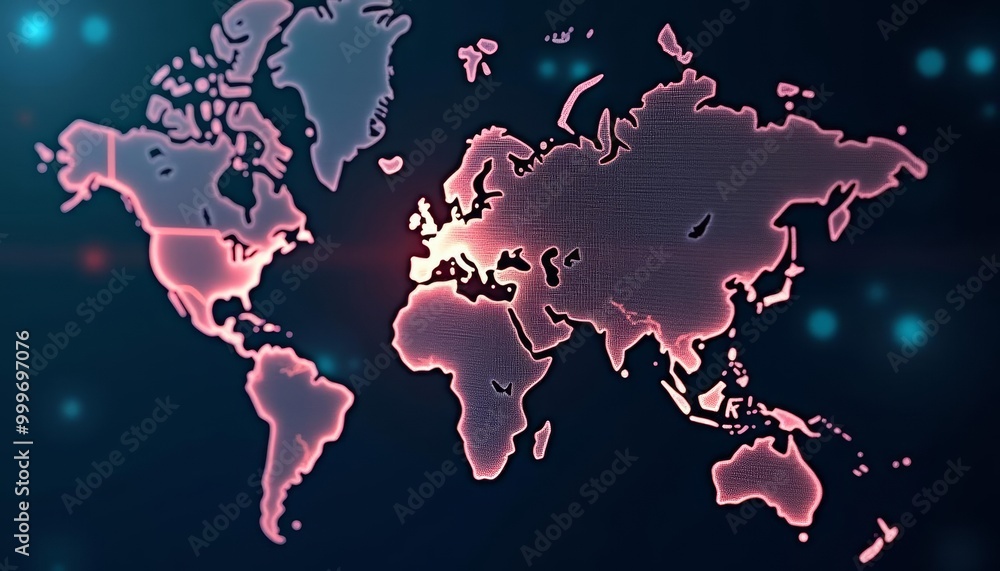 Glowing world map on dark background Glowing world map on dark background