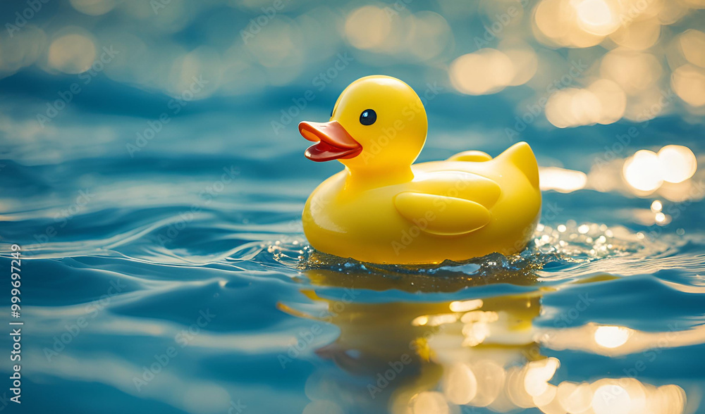 Close-Up of Yellow Rubber Duck Floating in Swimming Pool Water Close-Up of Yellow Rubber Duck Floating in Swimming Pool Water