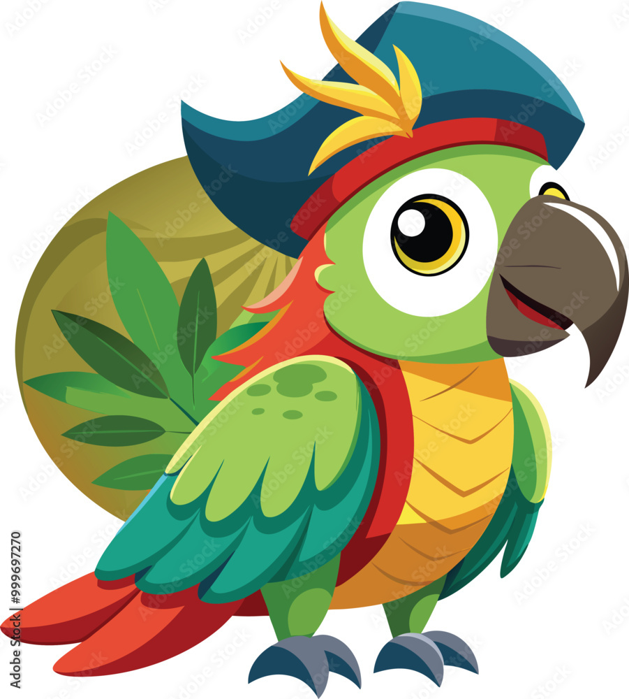 A cheerful, animated parrot with multicolored feathers, perched on a pirate's shoulder, wearing a tiny pirate hat. A cheerful, animated parrot with multicolored feathers, perched on a pirate's shoulder, wearing a tiny pirate hat.