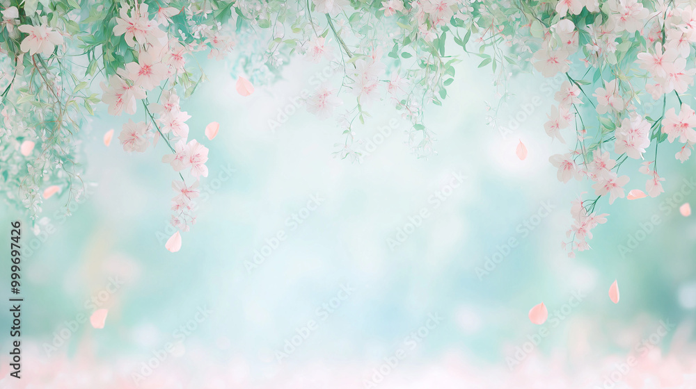 A serene digital art piece featuring an ethereal garden scene with blooming flowers, soft green leaves hanging from the branches, and sunlight filtering through them. A serene digital art piece featuring an ethereal garden scene with blooming flowers, soft green leaves hanging from the branches, and sunlight filtering through them.