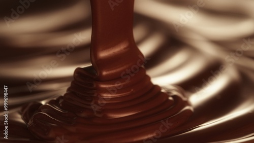 Macro Shot of Pouring Hot Melted Chocolate in Close-up.