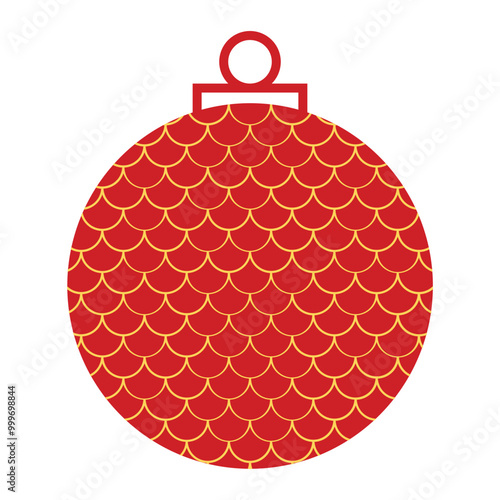 Decorative Christmas Ball in Flat Style | Red and Golden Festival Decorating Elements | Vector Illustration photo