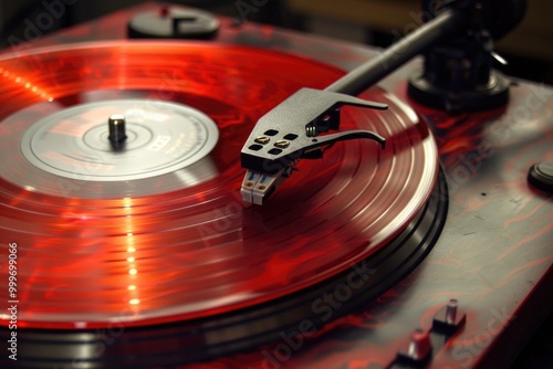 A vintage turntable playing a classic record