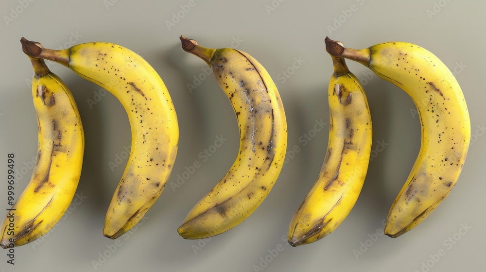 A group of three bananas arranged next to each other for display or use A group of three bananas arranged next to each other for display or use