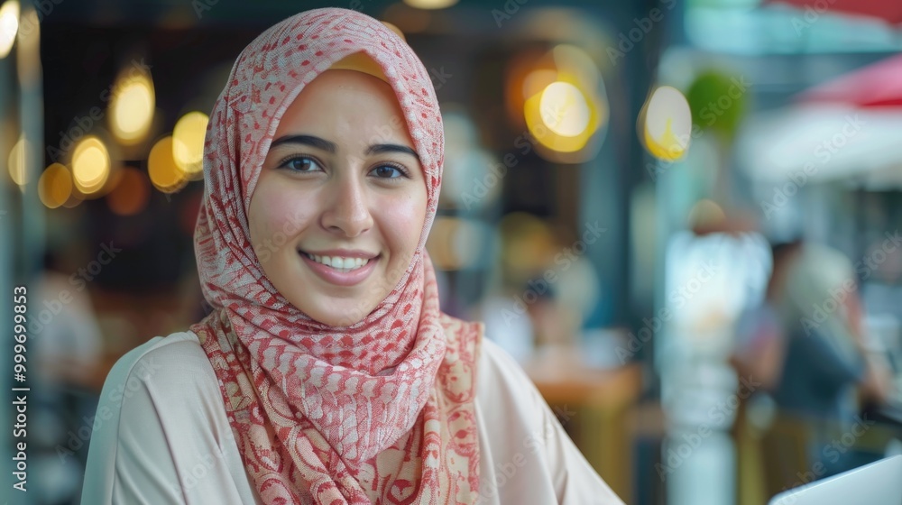 A person wearing a headscarf smiles directly at the camera A person wearing a headscarf smiles directly at the camera