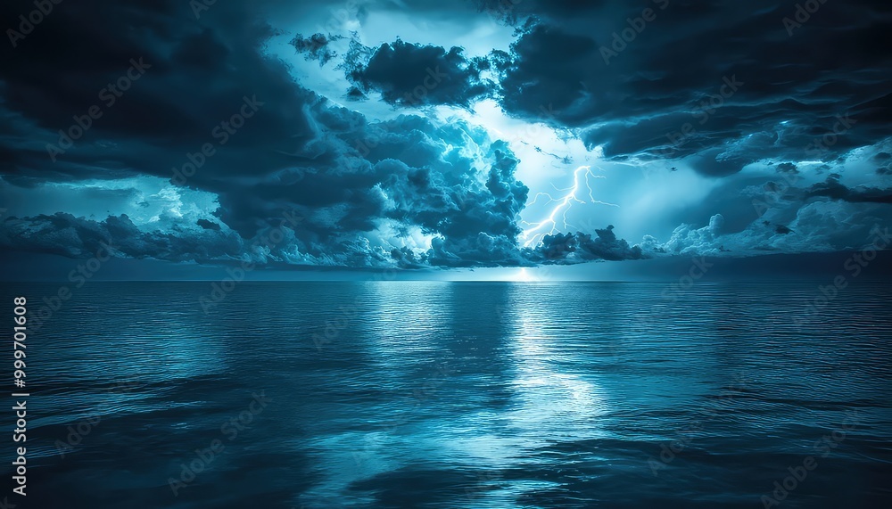 Powerful Lightning Strikes Over a Dark, Stormy Sea Powerful Lightning Strikes Over a Dark, Stormy Sea