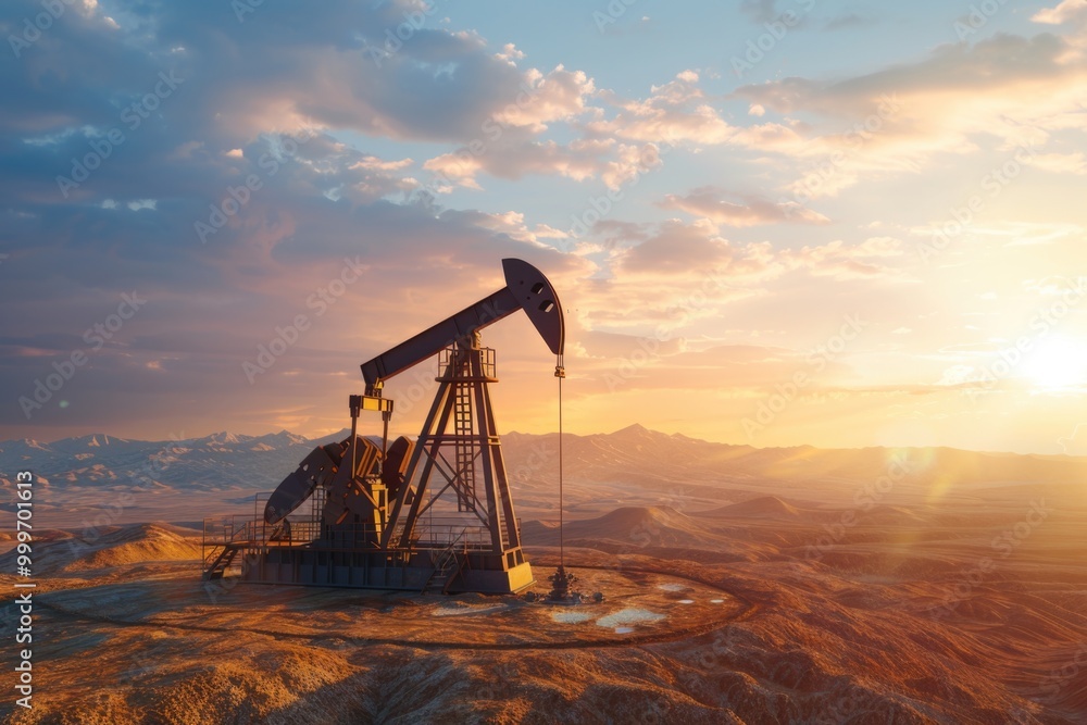Naklejka premium A oil pump standing alone in the desert