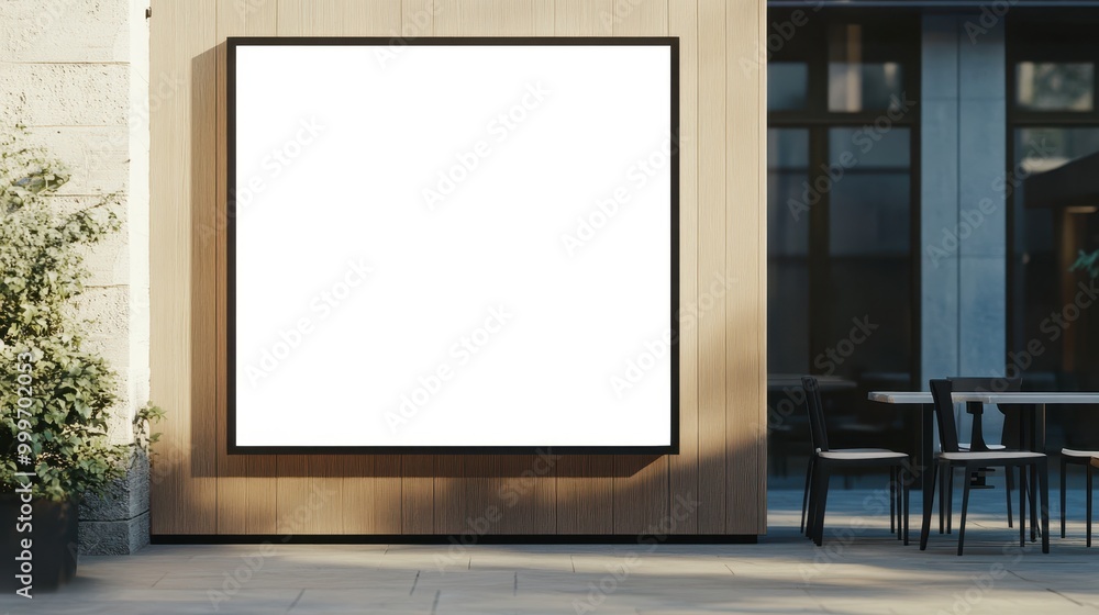 Blank advertising mockup board for advertisement on the wooden wall at restaurant. Blank advertising mockup board for advertisement on the wooden wall at restaurant.