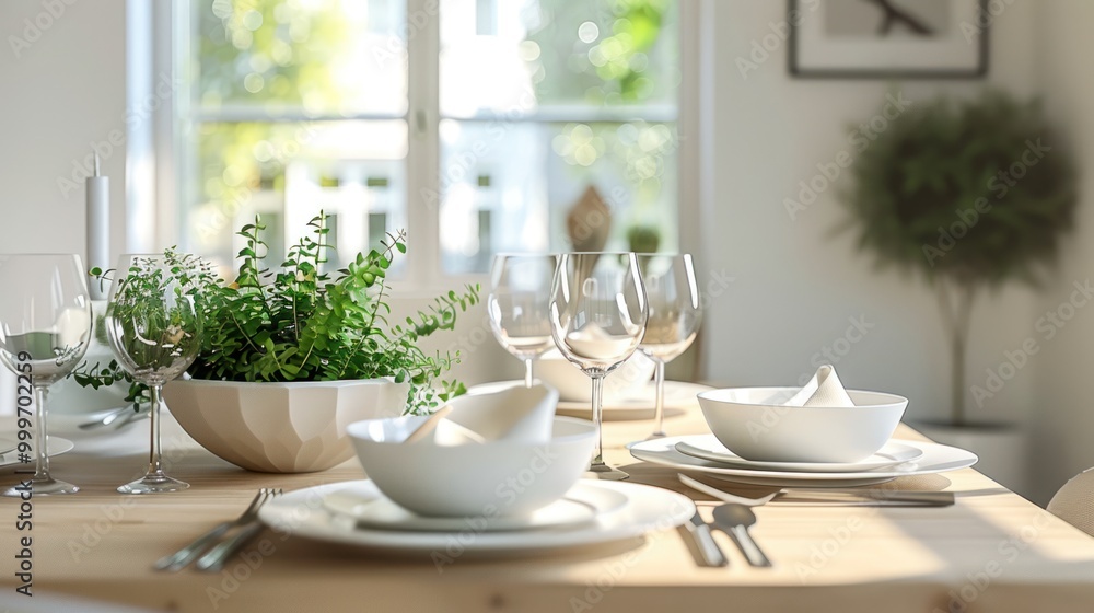 Fototapeta premium Elegant Table Setting with Greenery