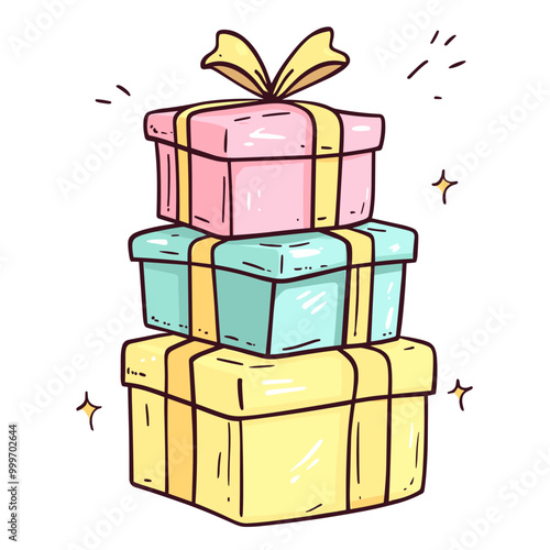 vector flat style pile of gifts with bow on white background .Generative AI