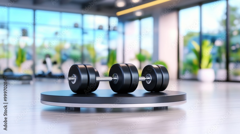 Dumbbells on a Stand in Modern Gym Environment Dumbbells on a Stand in Modern Gym Environment