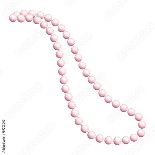 Pearl beads string pink color. Ladies jewelry, rosary or braselet. Hand drawn watercolor illustration isolated. Beautiful elegant necklace for fashion look. Clipart for sticker, postcard, website, add