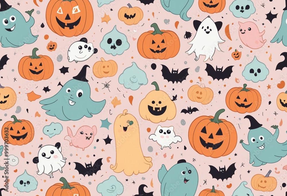 Fototapeta premium Halloween Pastel Pattern Illustration