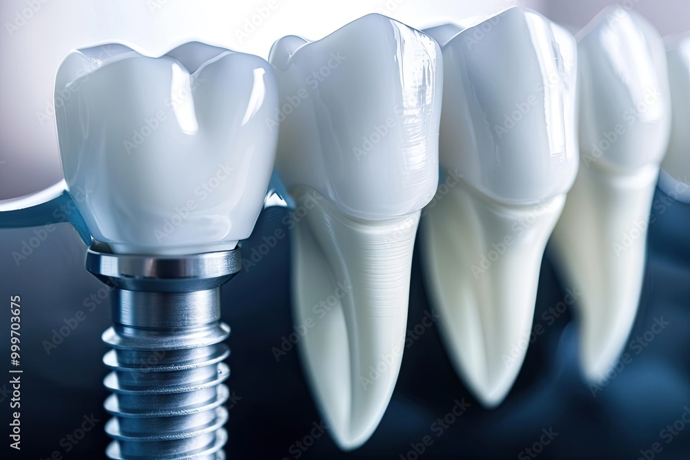 3D render of a dental implant being installed into a model of the gum 3D render of a dental implant being installed into a model of the gum