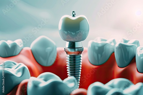 Obraz na płótnie 3D render of a dental implant being installed into a model of the gum w salonie