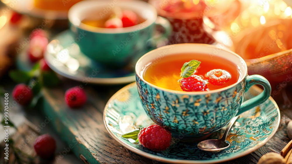 Cup of Tea with Raspberries and Mint. Cup of Tea with Raspberries and Mint.