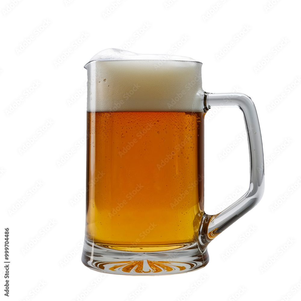 a glass carafe filled with clear beer topped with an inviting frothy head isolated on a white background a glass carafe filled with clear beer topped with an inviting frothy head isolated on a white background