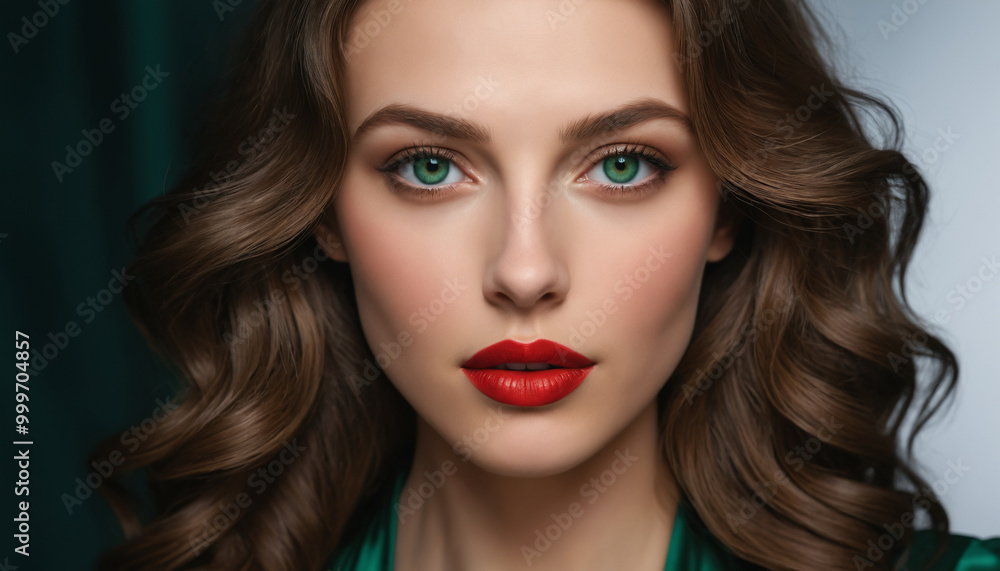 Captivating Portrait of a Model with Striking Green Eyes and Bold Red Lips Captivating Portrait of a Model with Striking Green Eyes and Bold Red Lips