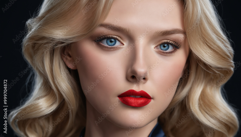 Stunning Close-Up of a Young Woman with Flawless Makeup and Vibrant Red Lips Stunning Close-Up of a Young Woman with Flawless Makeup and Vibrant Red Lips
