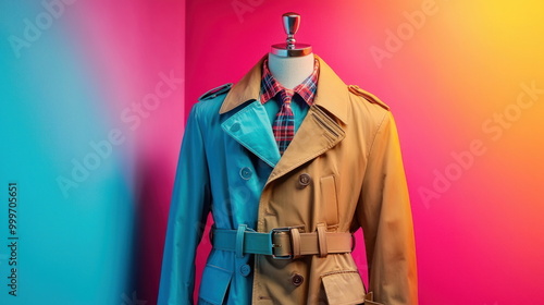 Split Color Trench Coat on Mannequin. photo