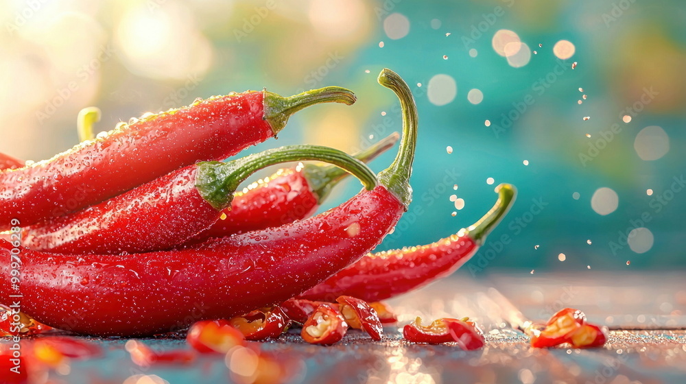 Red Chili Peppers with Water Droplets. Red Chili Peppers with Water Droplets.