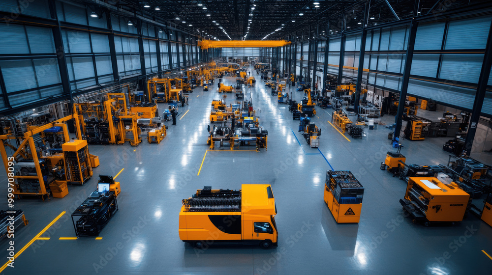 Fototapeta premium Industrial Warehouse with Machinery and Workers