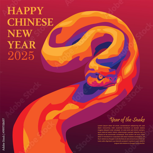 An elegant and modern 2025 Chinese New Year design template with an image of a snake, the Shio symbol for 2025.