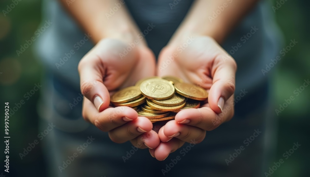 Fototapeta premium Holding a small fortune in gold coins