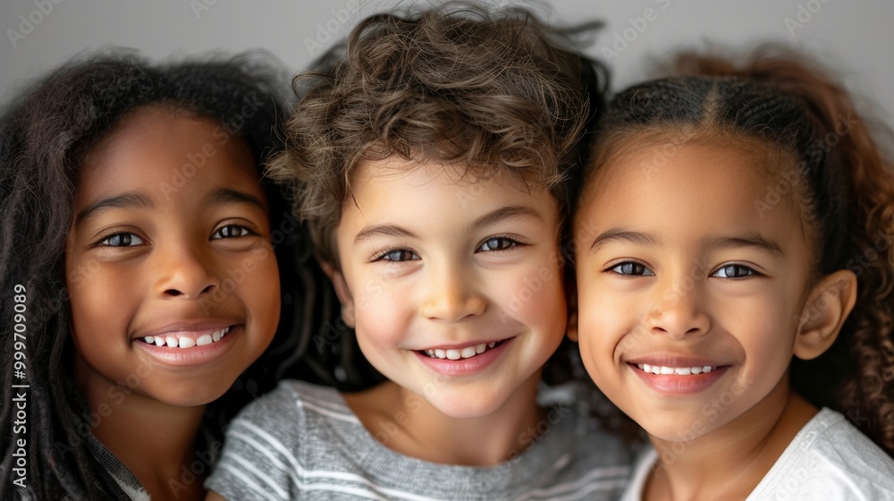 A close-up shot of three children with diverse skin tones and hair types A close-up shot of three children with diverse skin tones and hair types