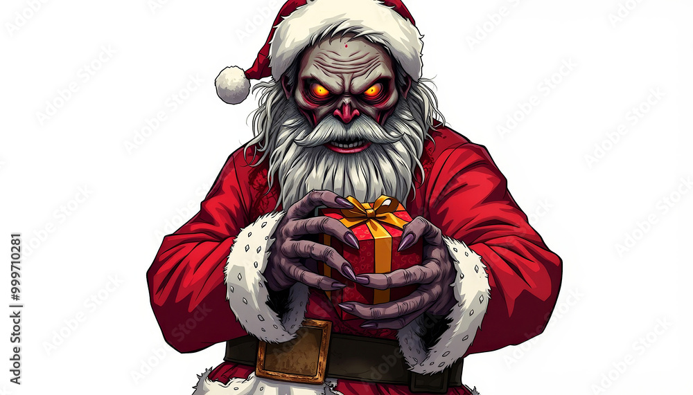 cartoon zombie Santa Claus with a gift in his hands cartoon zombie Santa Claus with a gift in his hands
