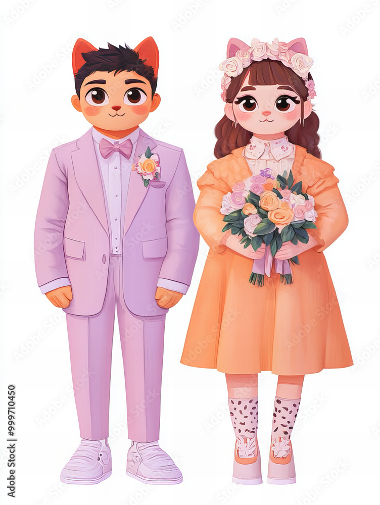 Couple in Love Bride and Groom, Stylish Couple Cats Couple in Love Bride and Groom, Stylish Couple Cats