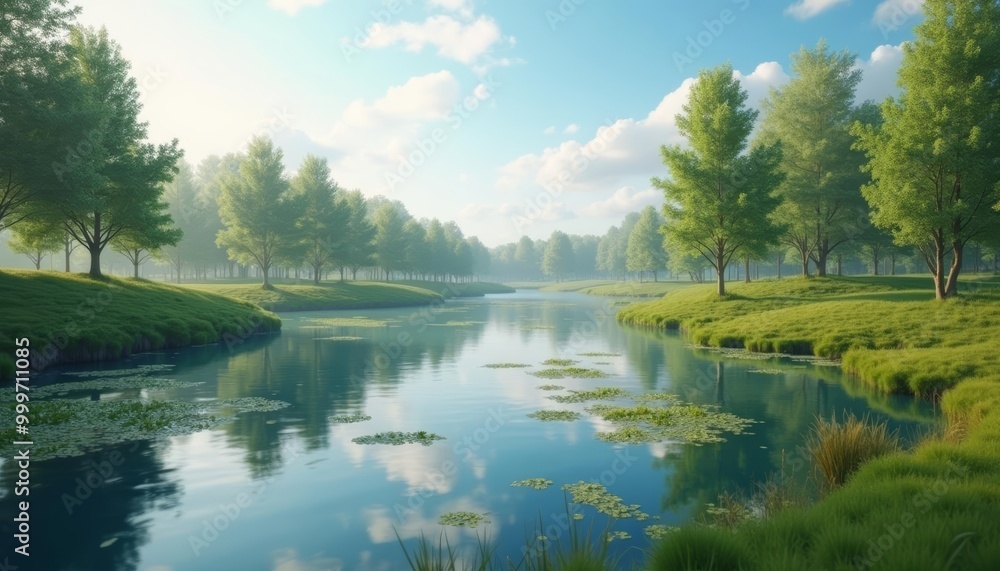 Obraz premium Tranquil River in a Lush Forest