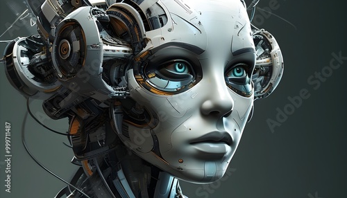 Fusion of Technology and Humanity in an Abstract Digital Humanoid Portrait