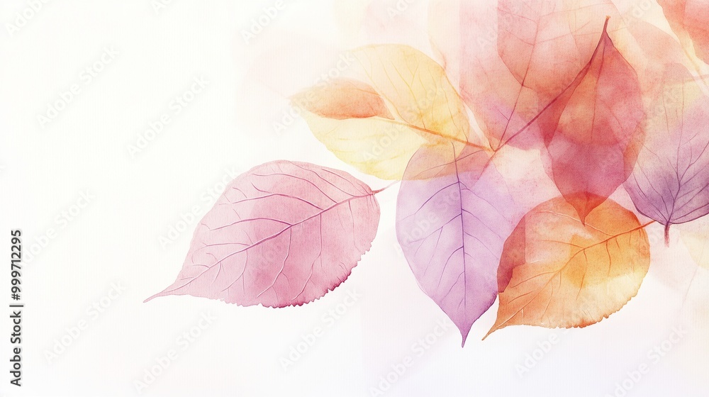 Obraz premium Simple and elegant abstract fallen leaves and branches watercolor background, white background, banner. For card, invitation, web, social media, presentation, slide show, marketing, advertising.