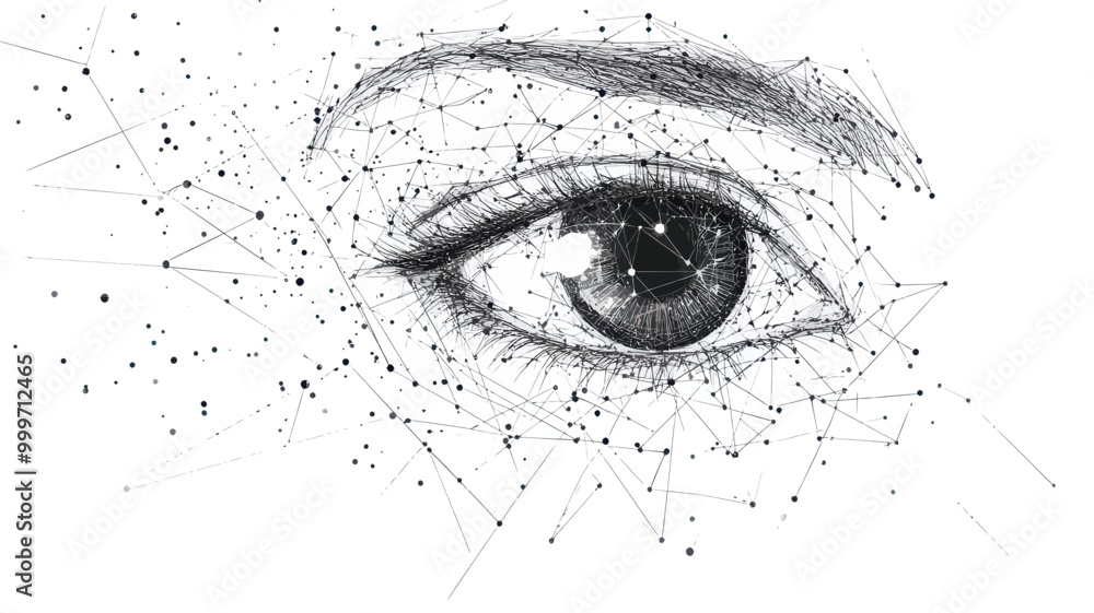 Obraz premium Low Poly Wireframe Eye Abstract Vector - Minimalist Digital Technology Concept with Triangular Geometry and Connection Lines